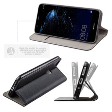 Ladda upp bild till gallerivisning, Moozy Case Flip Cover for Huawei P10 Lite, Black - Smart Magnetic Flip Case with Card Holder and Stand