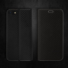 Ladda upp bild till gallerivisning, Moozy Wallet Case for iPhone SE 2020, iPhone 7, iPhone 8, Black Carbon – Metallic Edge Protection Magnetic Closure Flip Cover with Card Holder