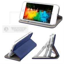 Carica l'immagine nel visualizzatore di Gallery, Moozy Case Flip Cover for iPhone SE 2020, iPhone 7, iPhone 8, Dark Blue - Smart Magnetic Flip Case with Card Holder and Stand
