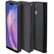 Load image into Gallery viewer, Moozy Case Flip Cover for Xiaomi Mi 8 Lite, Black - Smart Magnetic Flip Case with Card Holder and Stand