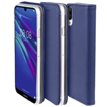 Ladda upp bild till gallerivisning, Moozy Case Flip Cover for Huawei Y6 2019, Dark Blue - Smart Magnetic Flip Case with Card Holder and Stand