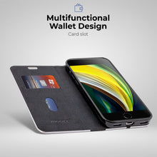 Ladda upp bild till gallerivisning, Moozy Wallet Case for iPhone SE 2020, iPhone 7, iPhone 8, Black Carbon – Metallic Edge Protection Magnetic Closure Flip Cover with Card Holder