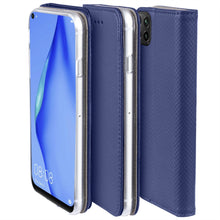 Ladda upp bild till gallerivisning, Moozy Case Flip Cover for Huawei P40 Lite, Dark Blue - Smart Magnetic Flip Case with Card Holder and Stand