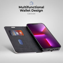 Afbeelding in Gallery-weergave laden, Moozy Wallet Case for iPhone 13 Pro, Black Carbon – Flip Case with Metallic Border Design Magnetic Closure Flip Cover with Card Holder