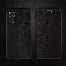 Lade das Bild in den Galerie-Viewer, Moozy Wallet Case for Xiaomi Redmi Note 11 / 11S, Black Carbon - Flip Case with Metallic Border Design Magnetic Closure Flip Cover with Card Holder and Kickstand Function