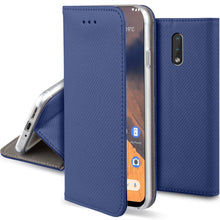 Load image into Gallery viewer, Moozy Case Flip Cover for Nokia 2.3, Dark Blue - Smart Magnetic Flip Case with Card Holder and Stand