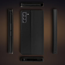 Carica l'immagine nel visualizzatore di Gallery, Moozy Case Flip Cover for Samsung S21 FE, Black - Smart Magnetic Flip Case Flip Folio Wallet Case with Card Holder and Stand, Credit Card Slots, Kickstand Function