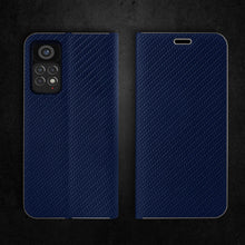 Charger l'image dans la galerie, Moozy Wallet Case for Xiaomi Redmi Note 11 Pro 5G and 4G, Dark Blue Carbon - Flip Case with Metallic Border Design Magnetic Closure Flip Cover with Card Holder and Kickstand Function