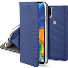 Ladda upp bild till gallerivisning, Moozy Case Flip Cover for Huawei P30 Lite, Dark Blue - Smart Magnetic Flip Case with Card Holder and Stand