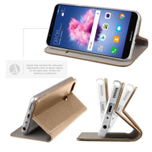 Lade das Bild in den Galerie-Viewer, Moozy Case Flip Cover for Huawei P Smart, Gold - Smart Magnetic Flip Case with Card Holder and Stand