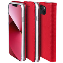 Lade das Bild in den Galerie-Viewer, Moozy Case Flip Cover for iPhone 13 Mini, Red - Smart Magnetic Flip Case Flip Folio Wallet Case with Card Holder and Stand, Credit Card Slots10,99