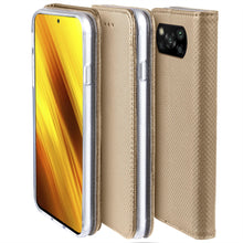 Afbeelding in Gallery-weergave laden, Moozy Case Flip Cover for Xiaomi Poco X3 NFC, Gold - Smart Magnetic Flip Case with Card Holder and Stand