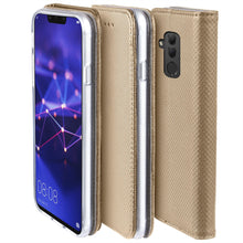 Ladda upp bild till gallerivisning, Moozy Case Flip Cover for Huawei Mate 20 Lite, Gold - Smart Magnetic Flip Case with Card Holder and Stand