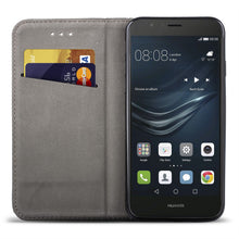 Ladda upp bild till gallerivisning, Moozy Case Flip Cover for Huawei P9 Lite, Black - Smart Magnetic Flip Case with Card Holder and Stand