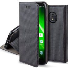 Load image into Gallery viewer, Moozy Case Flip Cover for Motorola Moto G6, Moto 1S, Black - Smart Magnetic Flip Case with Card Holder and Stand