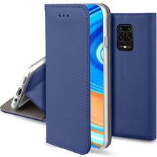 Lade das Bild in den Galerie-Viewer, Moozy Case Flip Cover for Xiaomi Redmi Note 9S and Xiaomi Redmi Note 9 Pro, Dark Blue - Smart Magnetic Flip Case with Card Holder and Stand