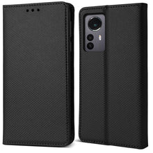 Load image into Gallery viewer, Moozy Case Flip Cover for Xiaomi 12 Pro, Black - Smart Magnetic Flip Case Flip Folio Wallet Case with Card Holder and Stand, Credit Card Slots, Kickstand Function
