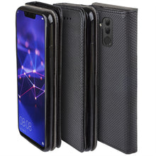 Load image into Gallery viewer, Moozy Case Flip Cover for Huawei Mate 20 Lite, Black - Smart Magnetic Flip Case with Card Holder and Stand