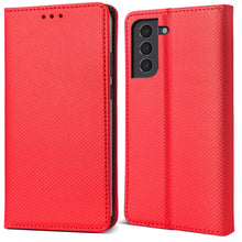 Afbeelding in Gallery-weergave laden, Moozy Case Flip Cover for Samsung S21 FE, Red - Smart Magnetic Flip Case Flip Folio Wallet Case with Card Holder and Stand, Credit Card Slots, Kickstand Function