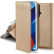 Ladda upp bild till gallerivisning, Moozy Case Flip Cover for Huawei Nova 5T and Honor 20, Gold - Smart Magnetic Flip Case with Card Holder and Stand