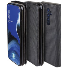 Load image into Gallery viewer, Moozy Case Flip Cover for Oppo Reno 2, Black - Smart Magnetic Flip Case with Card Holder and Stand