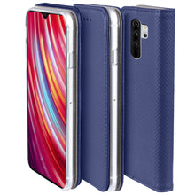 Załaduj obraz do przeglądarki galerii, Moozy Case Flip Cover for Xiaomi Redmi Note 8 Pro, Dark Blue - Smart Magnetic Flip Case with Card Holder and Stand