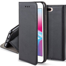 Afbeelding in Gallery-weergave laden, Moozy Case Flip Cover for iPhone 8 Plus, iPhone 7 Plus, Black - Smart Magnetic Flip Case with Card Holder and Stand