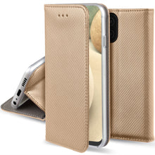 Ladda upp bild till gallerivisning, Moozy Case Flip Cover for Samsung A12, Gold - Smart Magnetic Flip Case with Card Holder and Stand