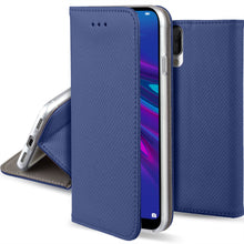 Ladda upp bild till gallerivisning, Moozy Case Flip Cover for Huawei Y6 2019, Dark Blue - Smart Magnetic Flip Case with Card Holder and Stand