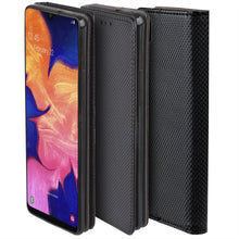 Charger l'image dans la galerie, Moozy Case Flip Cover for Samsung A10, Black - Smart Magnetic Flip Case with Card Holder and Stand