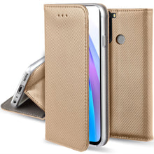 Load image into Gallery viewer, Moozy Case Flip Cover for Xiaomi Redmi Note 8T, Gold - Smart Magnetic Flip Case with Card Holder and Stand