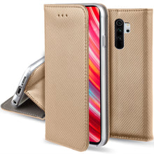 Załaduj obraz do przeglądarki galerii, Moozy Case Flip Cover for Xiaomi Redmi Note 8 Pro, Gold - Smart Magnetic Flip Case with Card Holder and Stand