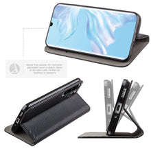 Cargar imagen en el visor de la galería, Moozy Case Flip Cover for Huawei P30 Pro, Black - Smart Magnetic Flip Case with Card Holder and Stand