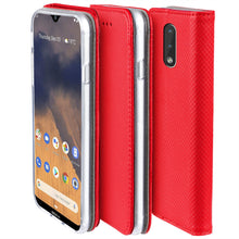Load image into Gallery viewer, Moozy Case Flip Cover for Nokia 2.3, Red - Smart Magnetic Flip Case with Card Holder and Stand