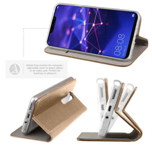 Ladda upp bild till gallerivisning, Moozy Case Flip Cover for Huawei Mate 20 Lite, Gold - Smart Magnetic Flip Case with Card Holder and Stand
