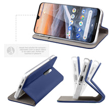 Load image into Gallery viewer, Moozy Case Flip Cover for Nokia 3.2, Dark Blue - Smart Magnetic Flip Case with Card Holder and Stand