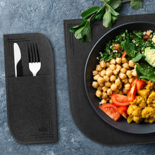 Załaduj obraz do przeglądarki galerii, VILSTO Felt Fabric Place Mats, Dining Table Dinner Sets, Placemats and Coasters Set with Cutlery Holder, 18 Piece Set, Kitchen Mat, Dark Grey