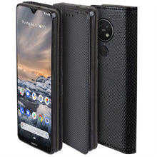 Load image into Gallery viewer, Moozy Case Flip Cover for Nokia 7.2, Nokia 6.2, Black - Smart Magnetic Flip Case with Card Holder and Stand