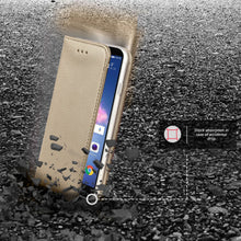 Lade das Bild in den Galerie-Viewer, Moozy Case Flip Cover for Huawei P Smart, Gold - Smart Magnetic Flip Case with Card Holder and Stand