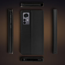 Load image into Gallery viewer, Moozy Case Flip Cover for Xiaomi 12 Pro, Black - Smart Magnetic Flip Case Flip Folio Wallet Case with Card Holder and Stand, Credit Card Slots, Kickstand Function