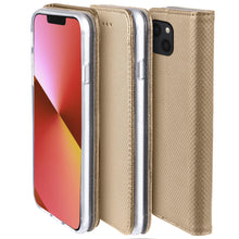 Carica l'immagine nel visualizzatore di Gallery, Moozy Case Flip Cover for iPhone 13 Mini, Gold - Smart Magnetic Flip Case Flip Folio Wallet Case with Card Holder and Stand, Credit Card Slots10,99