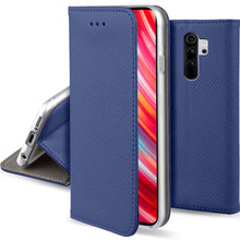 Załaduj obraz do przeglądarki galerii, Moozy Case Flip Cover for Xiaomi Redmi Note 8 Pro, Dark Blue - Smart Magnetic Flip Case with Card Holder and Stand