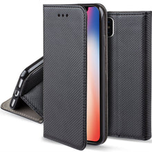 Lade das Bild in den Galerie-Viewer, Moozy Case Flip Cover for iPhone X, iPhone XS, Black - Smart Magnetic Flip Case with Card Holder and Stand