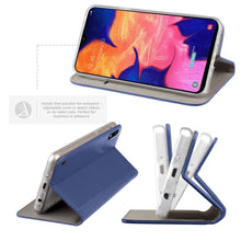 Załaduj obraz do przeglądarki galerii, Moozy Case Flip Cover for Samsung A10, Dark Blue - Smart Magnetic Flip Case with Card Holder and Stand