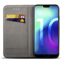 Carica l'immagine nel visualizzatore di Gallery, Moozy Case Flip Cover for Huawei Honor 10, Black - Smart Magnetic Flip Case with Card Holder and Stand