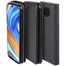 Cargar imagen en el visor de la galería, Moozy Case Flip Cover for Xiaomi Redmi Note 9S and Xiaomi Redmi Note 9 Pro, Black - Smart Magnetic Flip Case with Card Holder and Stand