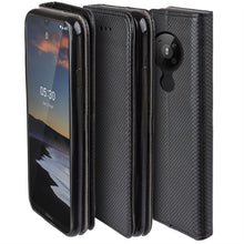 Load image into Gallery viewer, Moozy Case Flip Cover for Nokia 5.3, Black - Smart Magnetic Flip Case with Card Holder and Stand