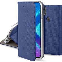 Załaduj obraz do przeglądarki galerii, Moozy Case Flip Cover for Huawei Honor 8X, Dark Blue - Smart Magnetic Flip Case with Card Holder and Stand