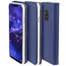 Ladda upp bild till gallerivisning, Moozy Case Flip Cover for Huawei Mate 20 Lite, Dark Blue - Smart Magnetic Flip Case with Card Holder and Stand