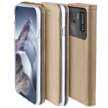 Load image into Gallery viewer, Moozy Case Flip Cover for Xiaomi Mi 11 Ultra, Gold - Smart Magnetic Flip Case Flip Folio Wallet Case with Card Holder and Stand, Credit Card Slots